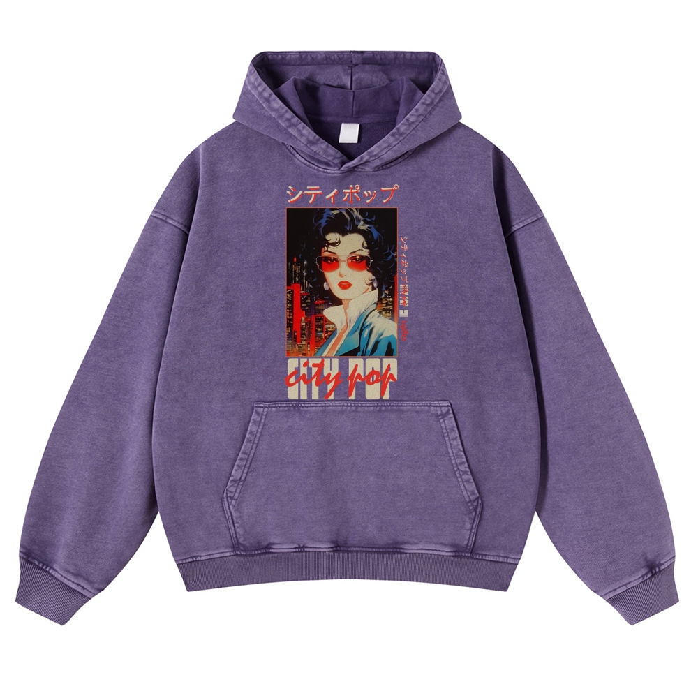 Pop City Vintage Washed Thick Cotton Hoodie