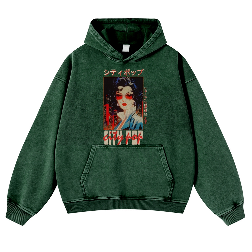 Pop City Vintage Washed Thick Cotton Hoodie