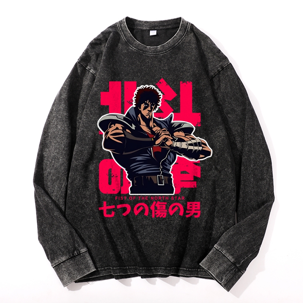Fist of the North Star Vintage Cotton Wash Crewneck Long-Sleeve T-Shirt