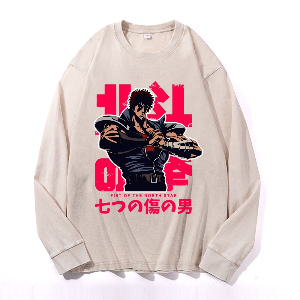 Fist of the North Star Vintage Cotton Wash Crewneck Long-Sleeve T-Shirt