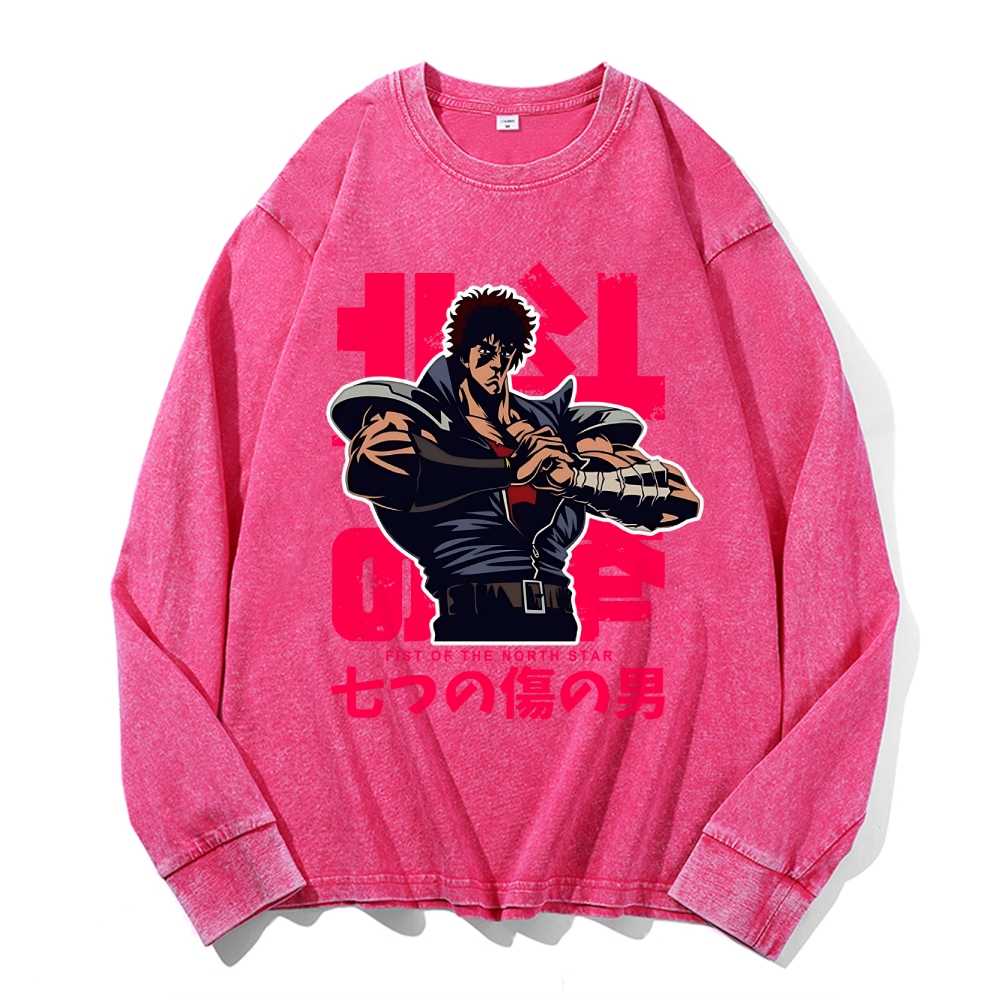Fist of the North Star Vintage Cotton Wash Crewneck Long-Sleeve T-Shirt