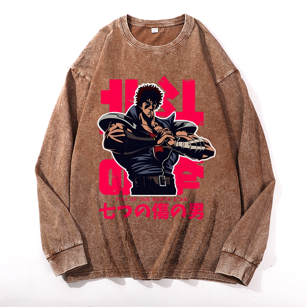 Fist of the North Star Vintage Cotton Wash Crewneck Long-Sleeve T-Shirt