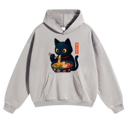 Ramen Cat Vintage Cotton Hoodie