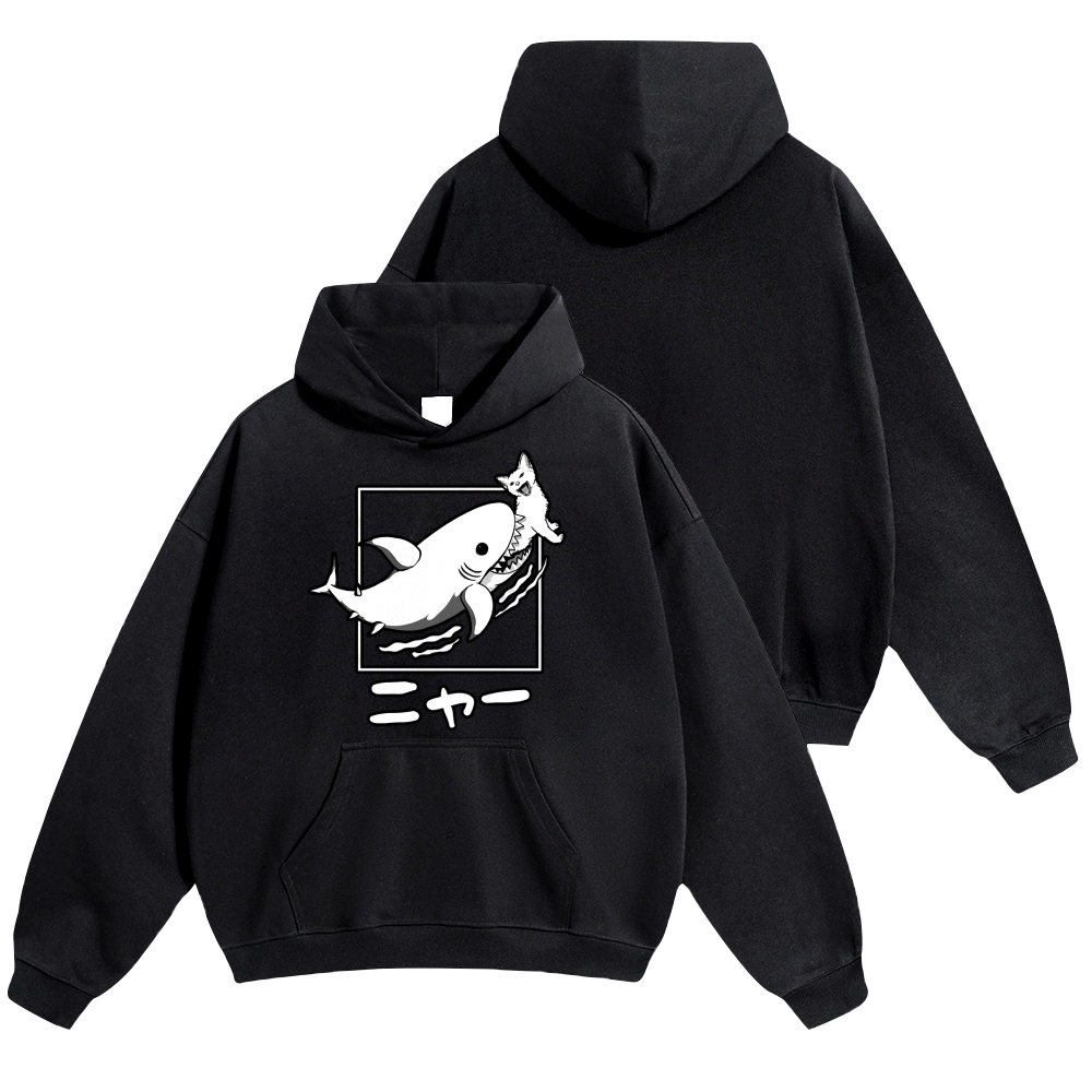Shark Cat Vintage Cotton Hoodie