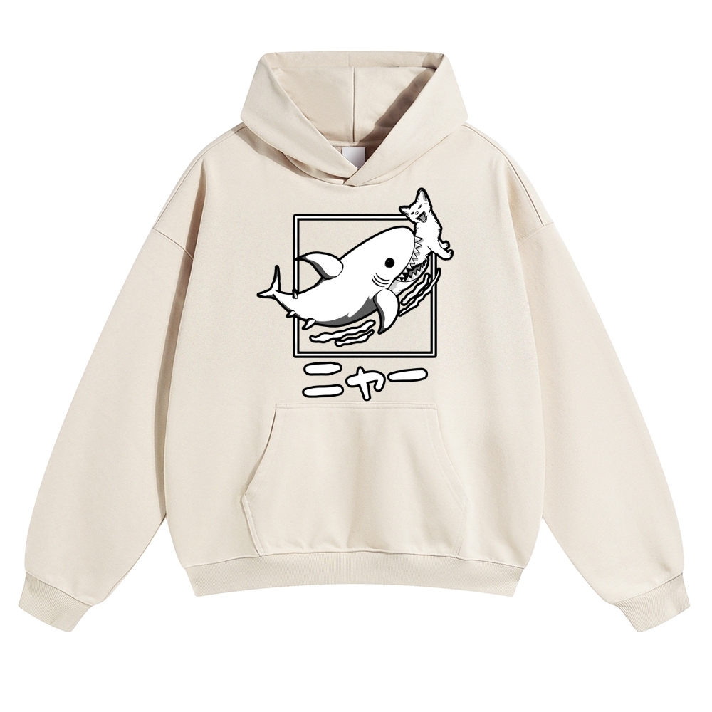 Shark Cat Vintage Cotton Hoodie