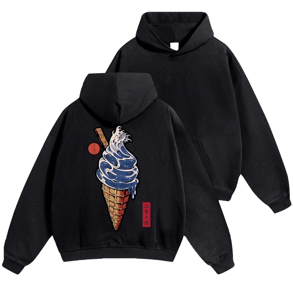 Katsushika Hokusai Great Wave Ice Cream Vintage Cotton Hoodie