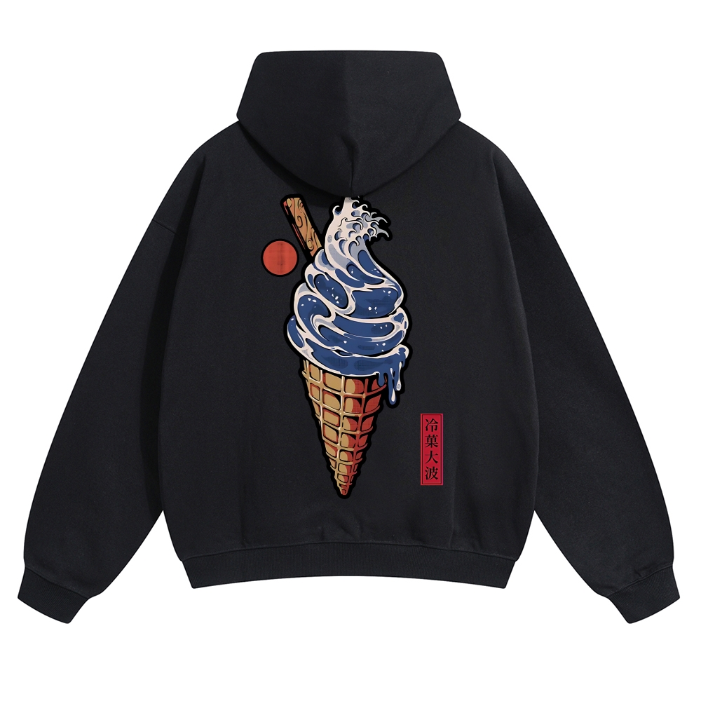 Katsushika Hokusai Great Wave Ice Cream Vintage Cotton Hoodie
