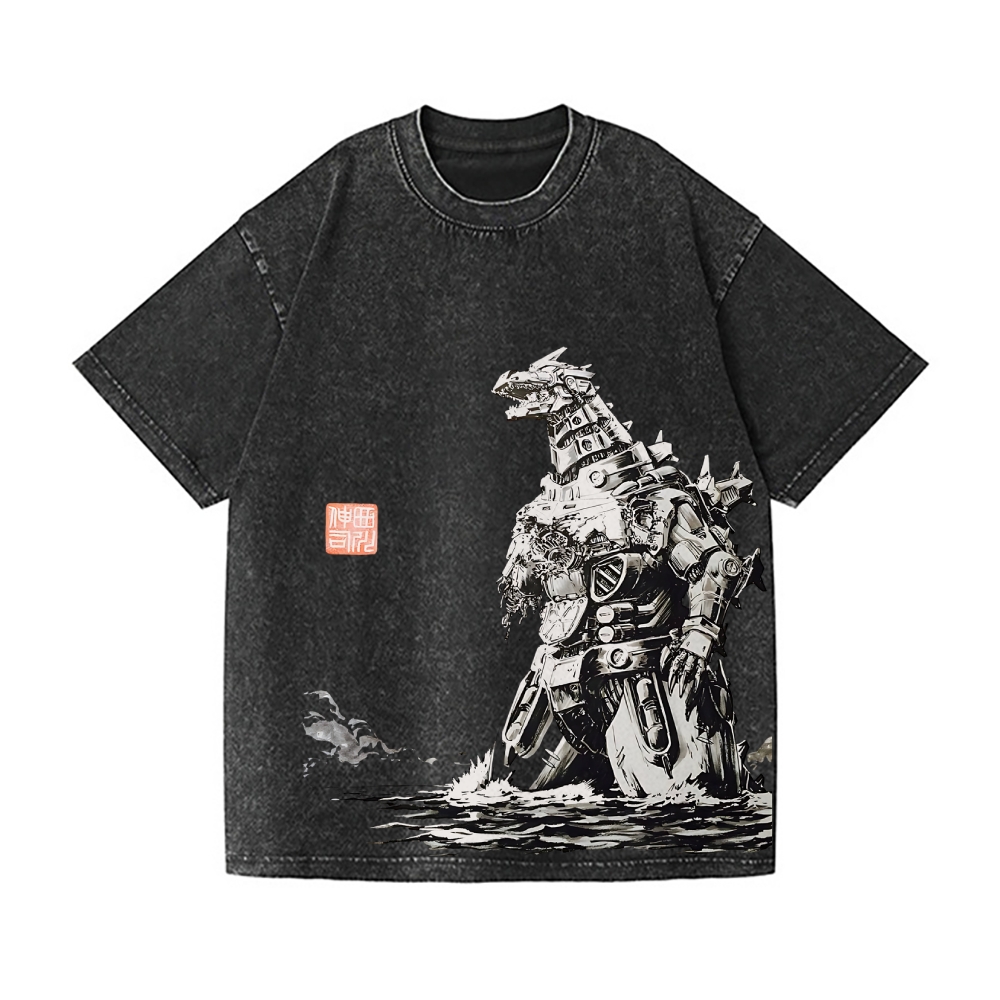 Mecha Kaiju Vintage Wash Japanese Design T-Shirt