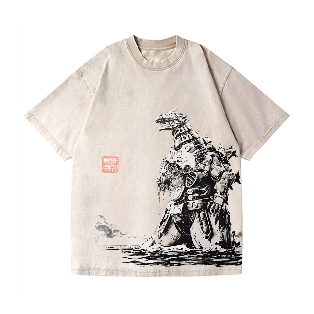 Mecha Kaiju Vintage Wash Japanese Design T-Shirt