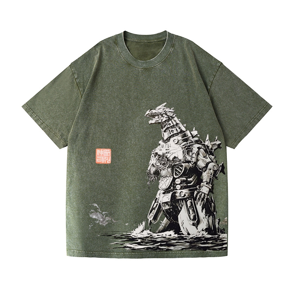 Mecha Kaiju Vintage Wash Japanese Design T-Shirt