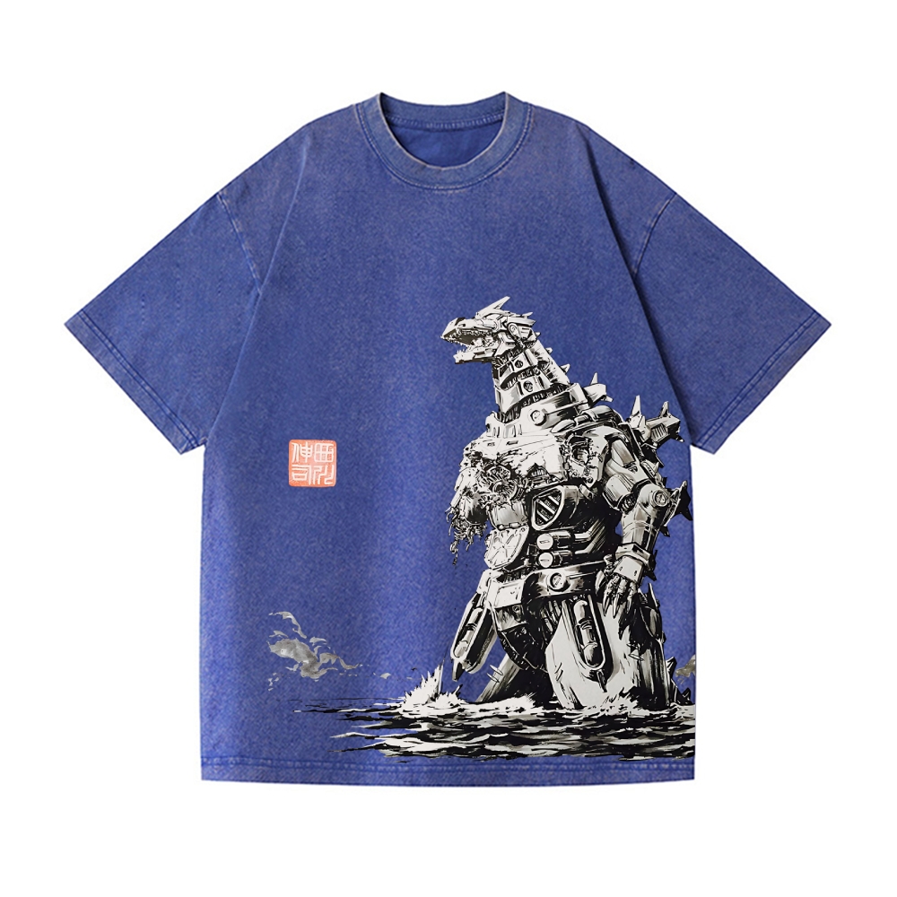 Mecha Kaiju Vintage Wash Japanese Design T-Shirt
