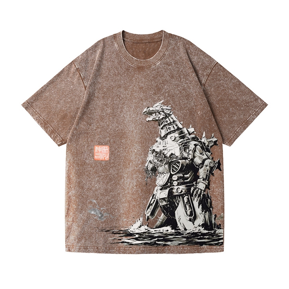 Mecha Kaiju Vintage Wash Japanese Design T-Shirt