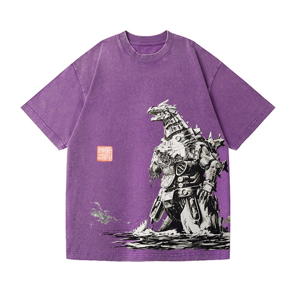 Mecha Kaiju Vintage Wash Japanese Design T-Shirt