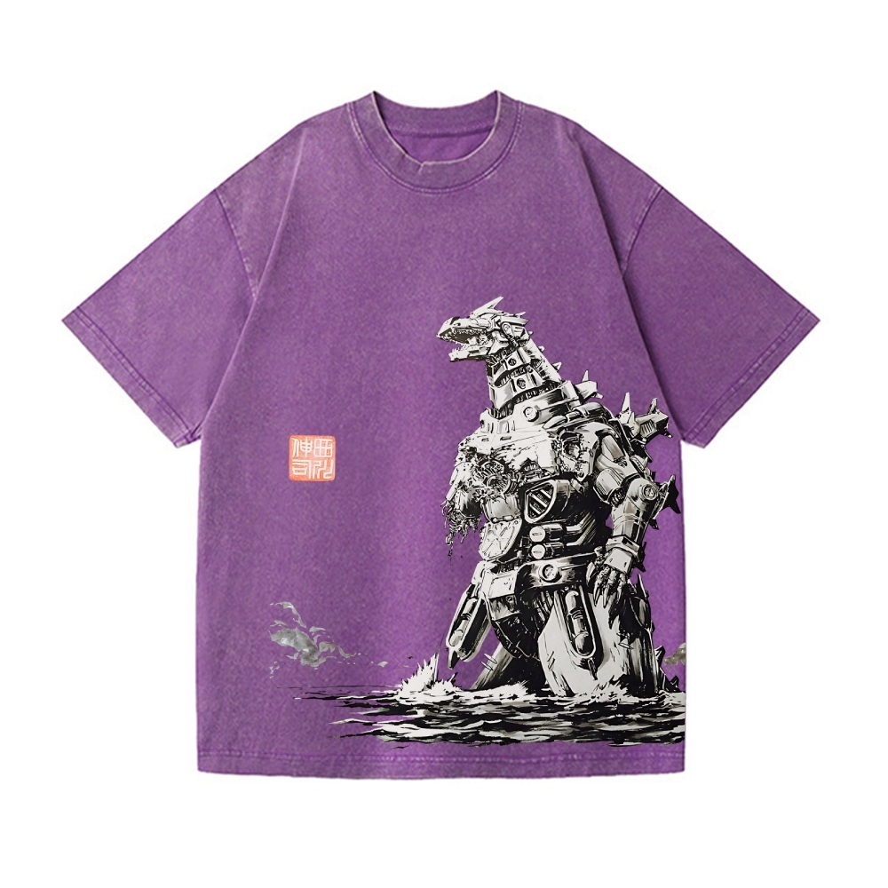 Mecha Kaiju Vintage Wash Japanese Design T-Shirt
