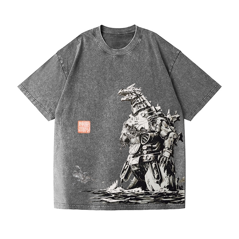 Mecha Kaiju Vintage Wash Japanese Design T-Shirt