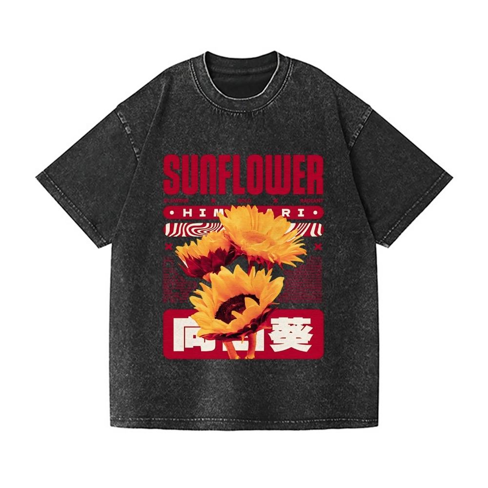 Sunflower Vintage Wash Japanese Design T-Shirt