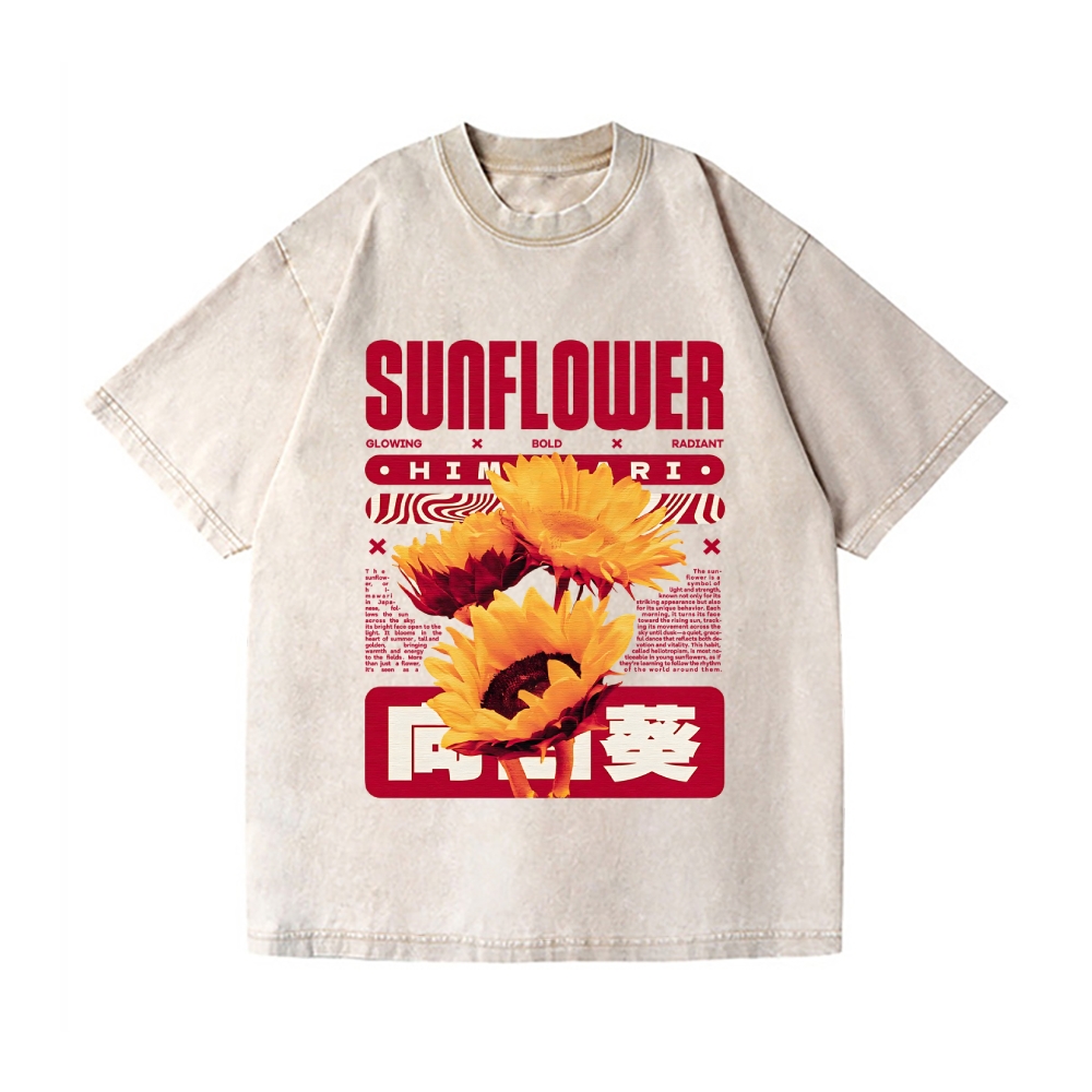 Sunflower Vintage Wash Japanese Design T-Shirt