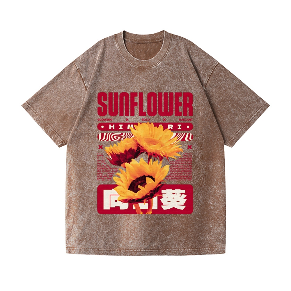 Sunflower Vintage Wash Japanese Design T-Shirt