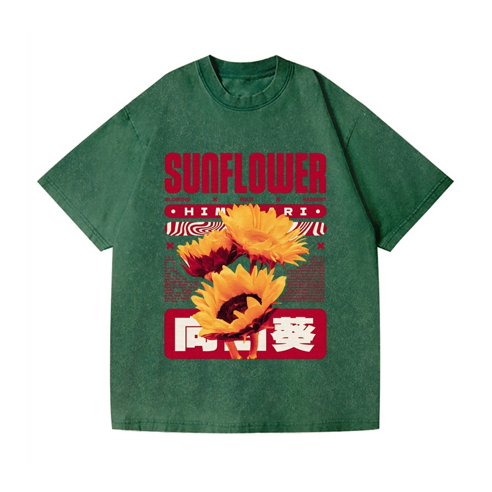 Sunflower Vintage Wash Japanese Design T-Shirt
