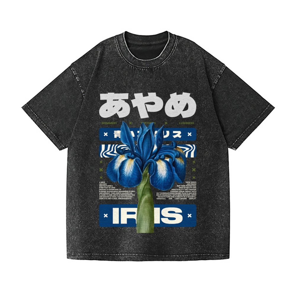 Iris Flower Vintage Wash Japanese Design T-Shirt