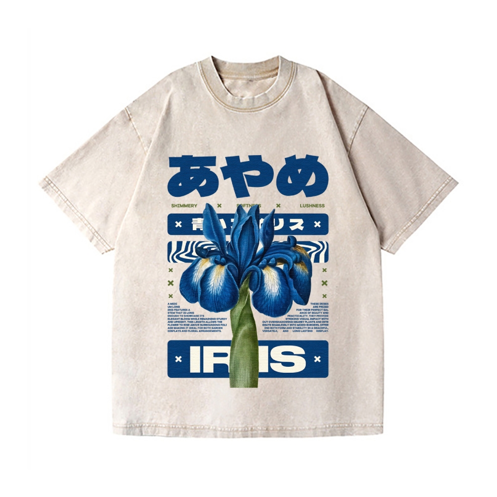 Iris Flower Vintage Wash Japanese Design T-Shirt