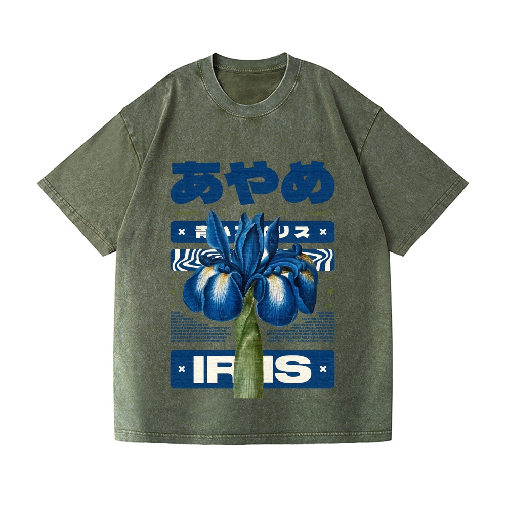Iris Flower Vintage Wash Japanese Design T-Shirt
