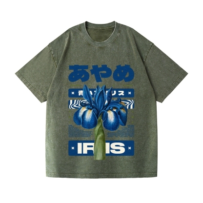 Iris Flower Vintage Wash Japanese Design T-Shirt