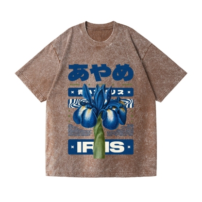 Iris Flower Vintage Wash Japanese Design T-Shirt