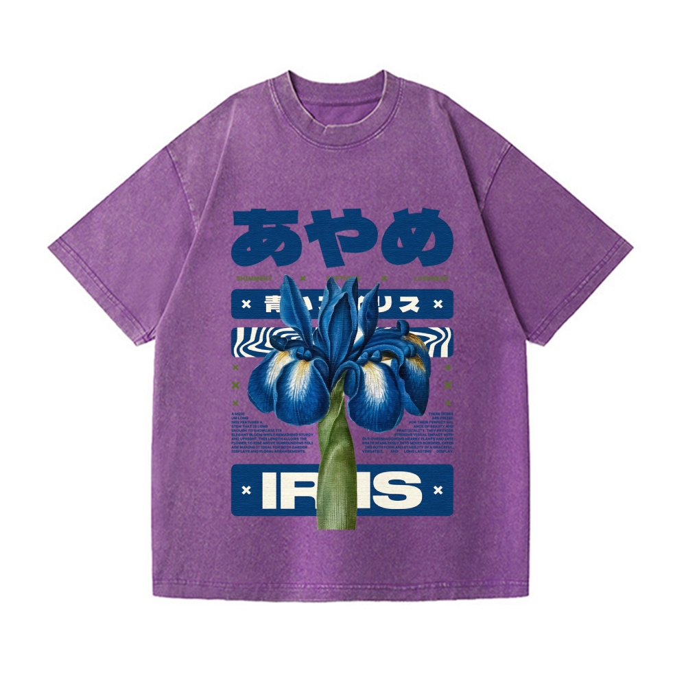 Iris Flower Vintage Wash Japanese Design T-Shirt