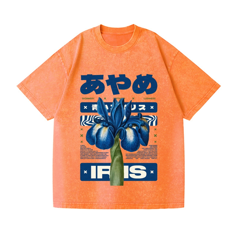 Iris Flower Vintage Wash Japanese Design T-Shirt