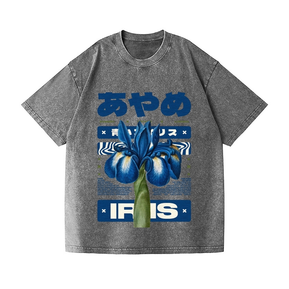 Iris Flower Vintage Wash Japanese Design T-Shirt