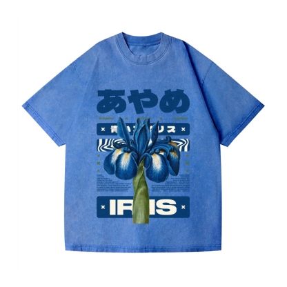 Iris Flower Vintage Wash Japanese Design T-Shirt