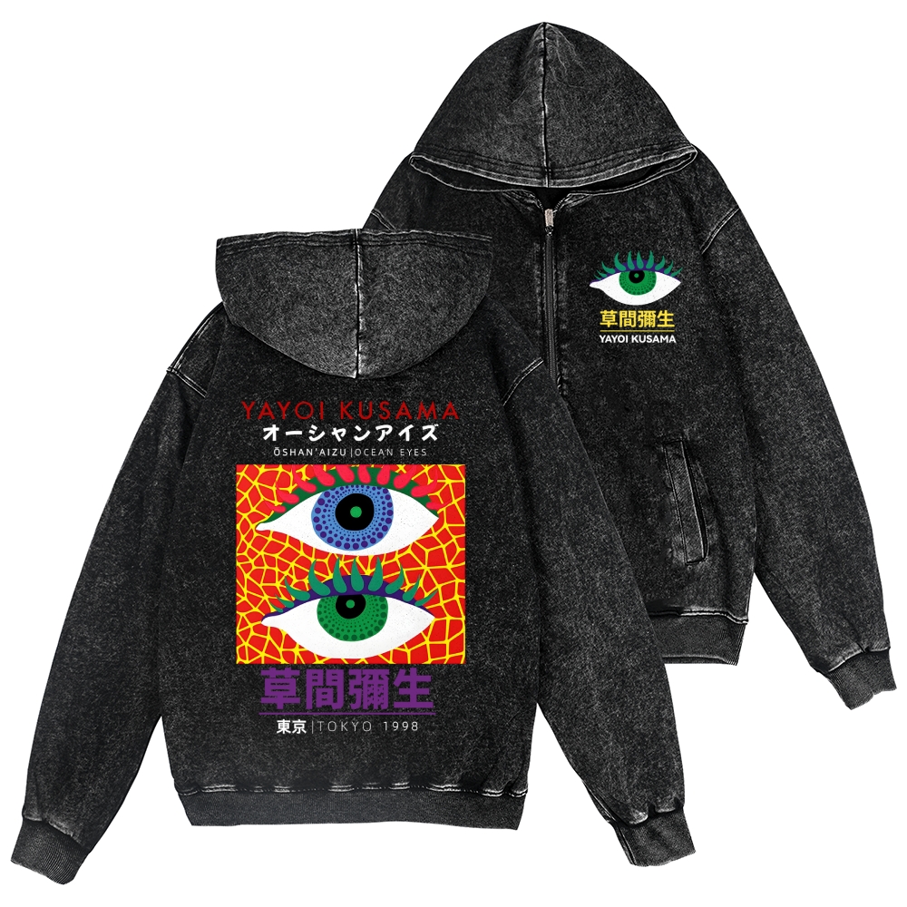 Yayoi Kusama Eyes Vintage Wash Zip Hoodie