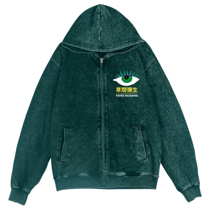 Yayoi Kusama Eyes Vintage Wash Zip Hoodie