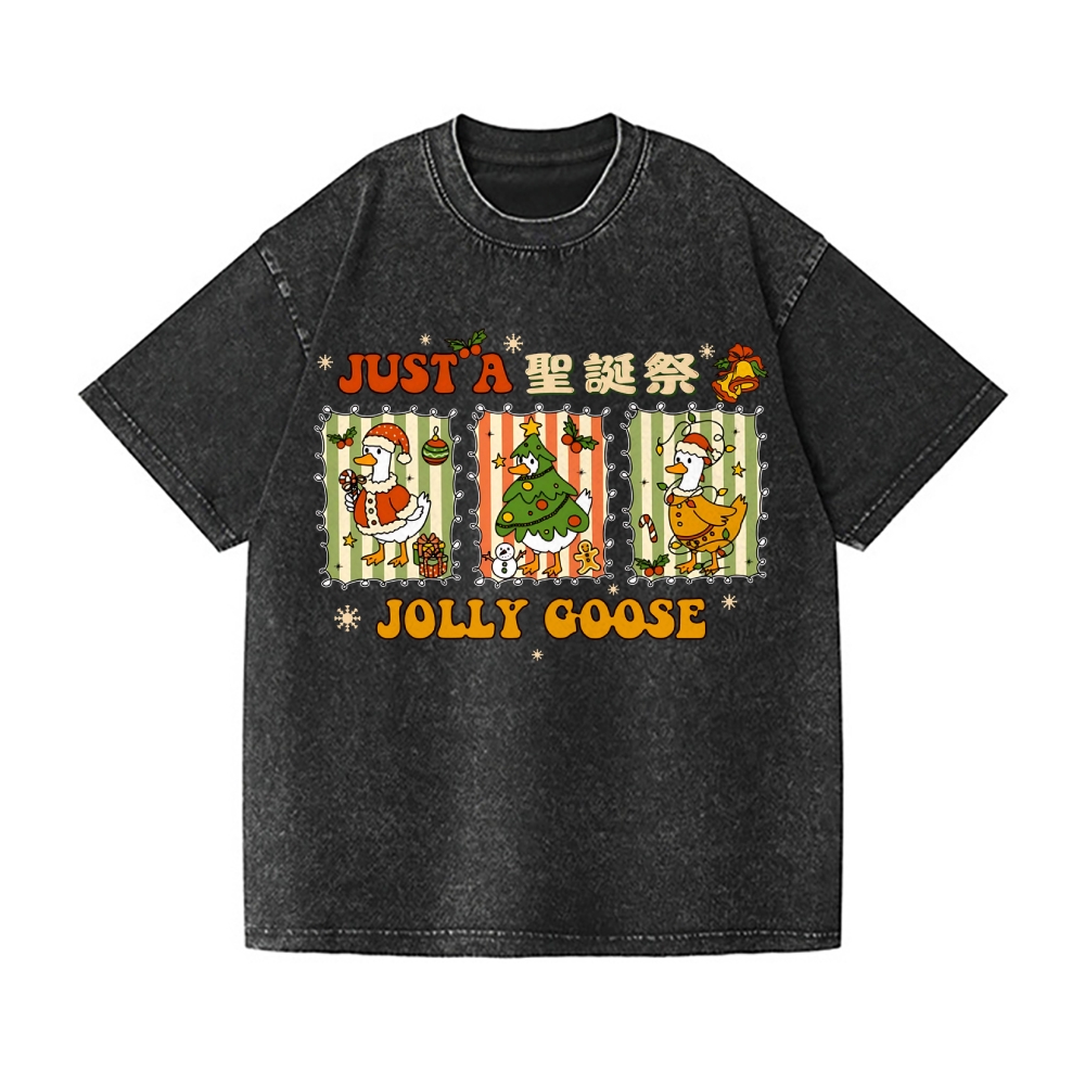 Just a Jolly Goose Christmas Vintage Wash Japanese Design T-Shirt