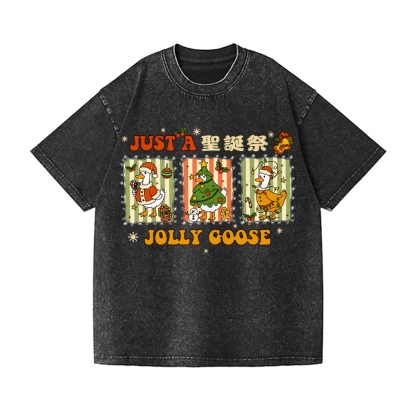 Just a Jolly Goose Christmas Vintage Wash Japanese Design T-Shirt