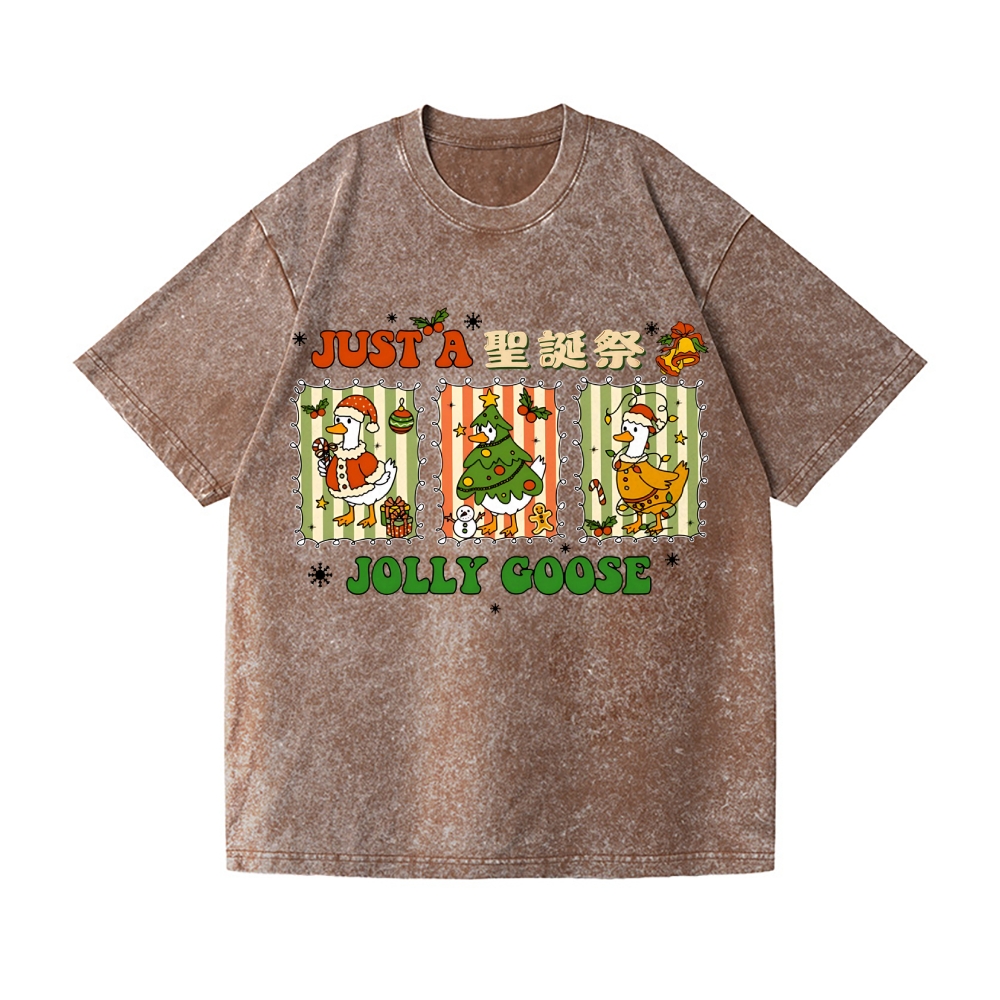 Just a Jolly Goose Christmas Vintage Wash Japanese Design T-Shirt