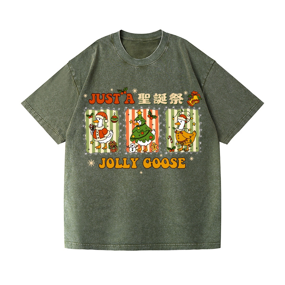 Just a Jolly Goose Christmas Vintage Wash Japanese Design T-Shirt