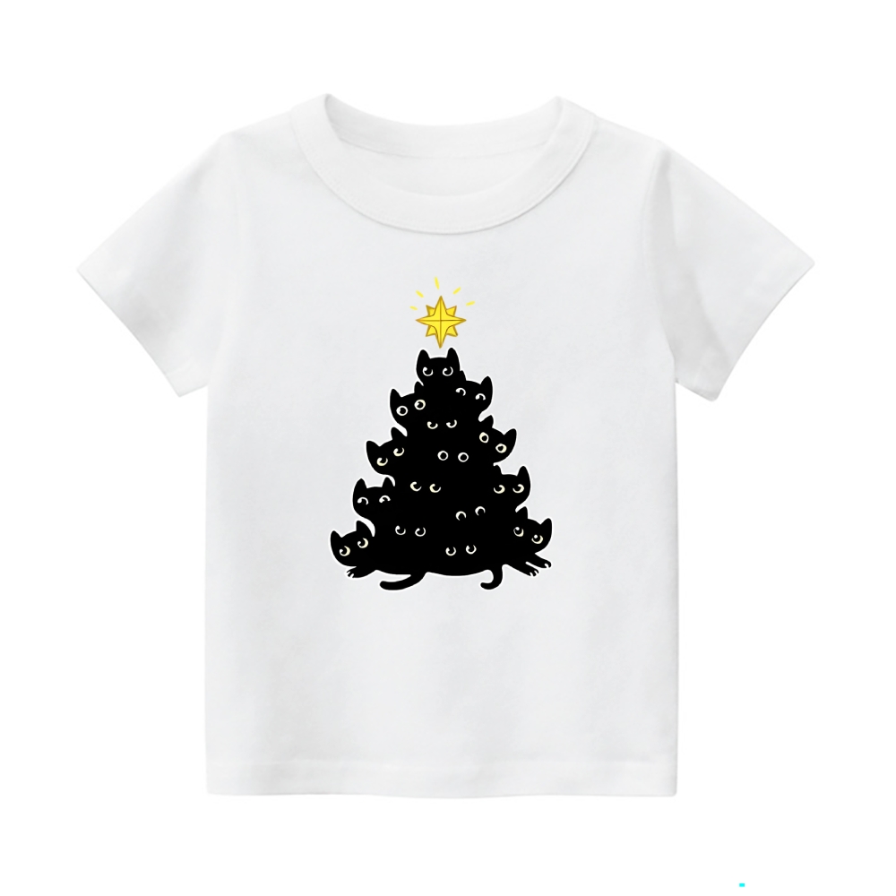 Christmas Cat Vintage Kids Cotton T-shirt