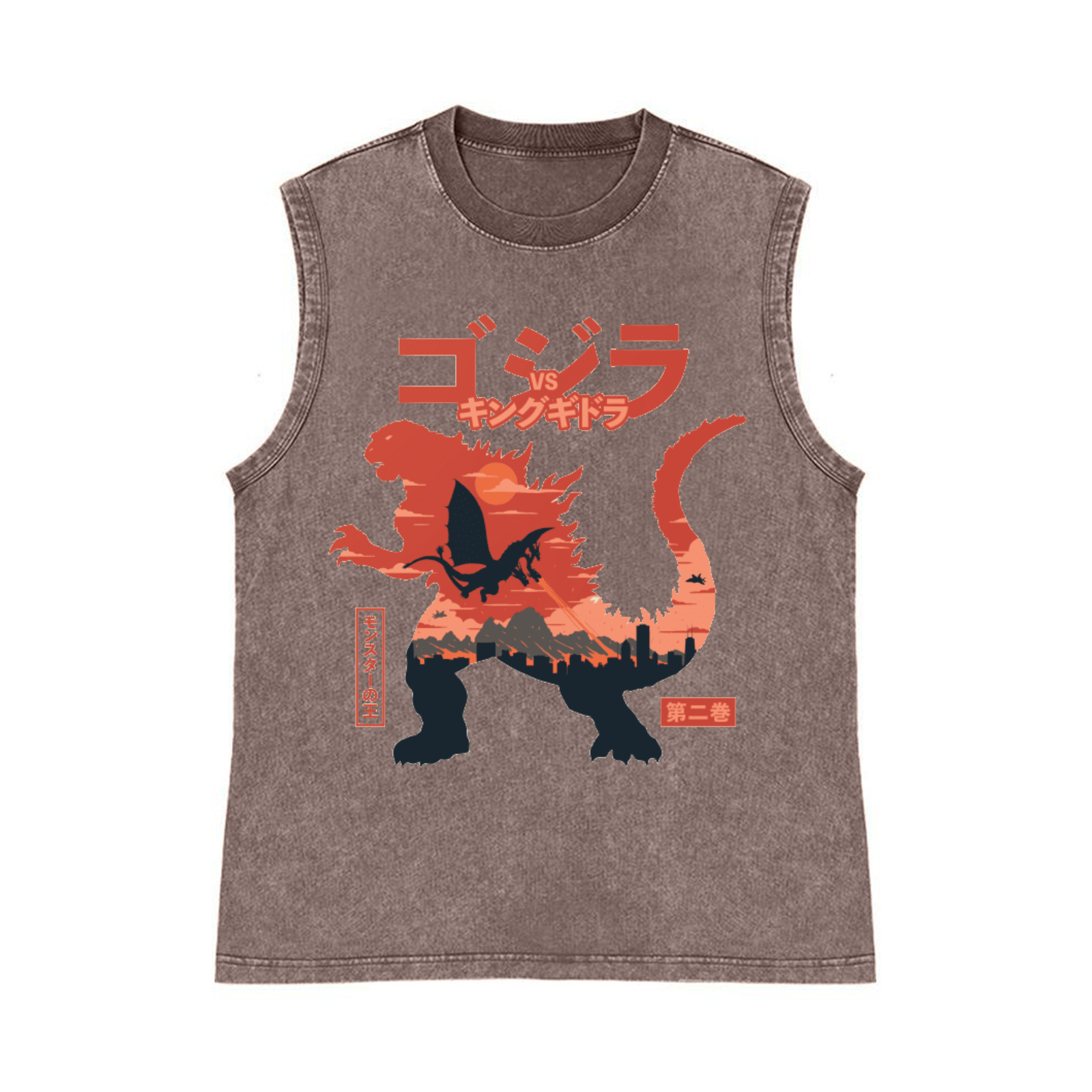 Godzilla vs. King Ghidorah Showdown Pure Cotton Wash-Dyed Sleeveless Tank Top