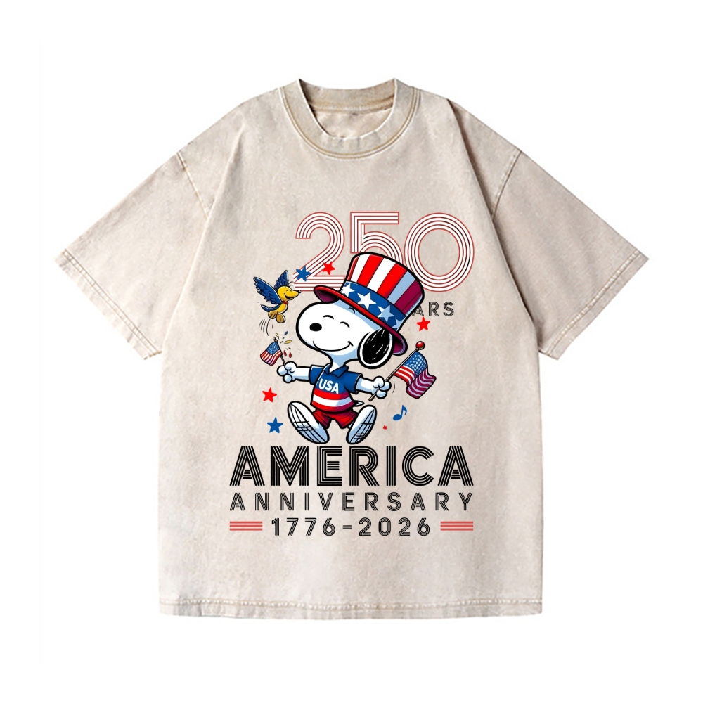 Peanuts Dog United States 250th Anniversery Vintage Wash Japanese Design T-Shirt
