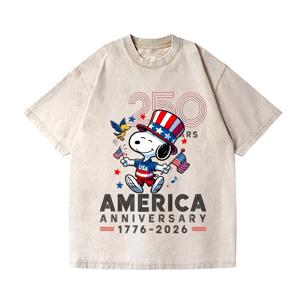 Peanuts Dog United States 250th Anniversery Vintage Wash Japanese Design T-Shirt