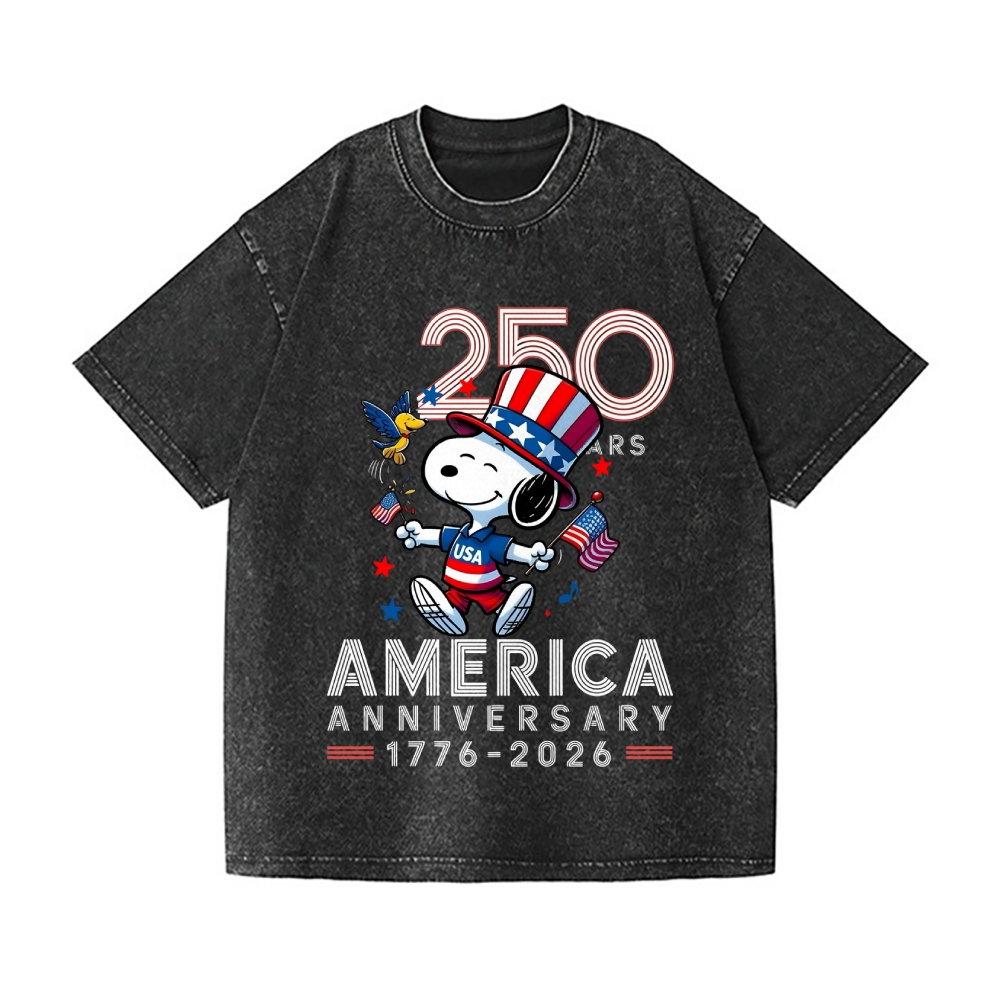 Peanuts Dog United States 250th Anniversery Vintage Wash Japanese Design T-Shirt