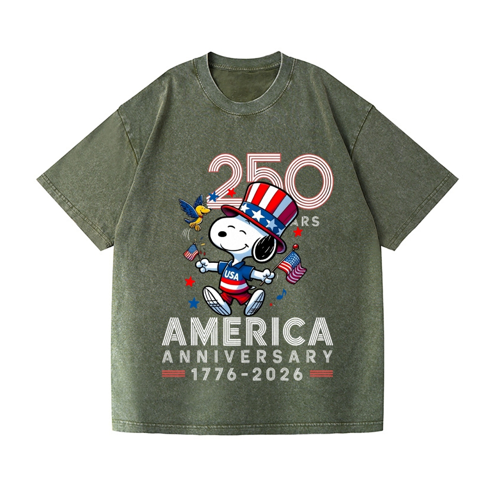 Peanuts Dog United States 250th Anniversery Vintage Wash Japanese Design T-Shirt