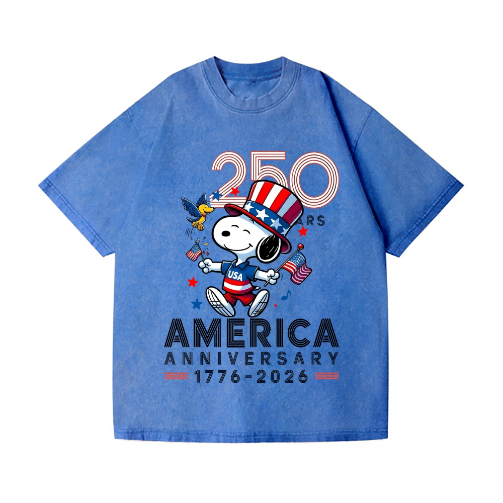Peanuts Dog United States 250th Anniversery Vintage Wash Japanese Design T-Shirt