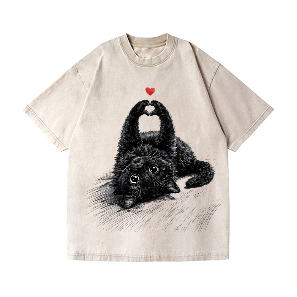 Love Cat Vintage Wash Japanese Design T-Shirt