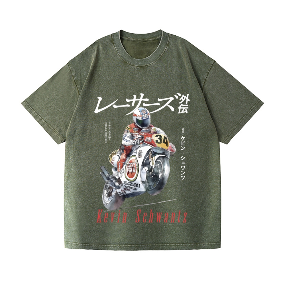 Racers Kevin Schwantz Suzuki Vintage Wash Japanese Design T-Shirt