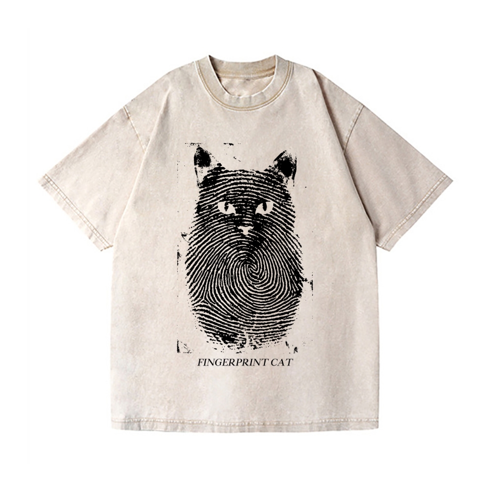 Fingerprint Cat Vintage Wash Japanese Design T-Shirt