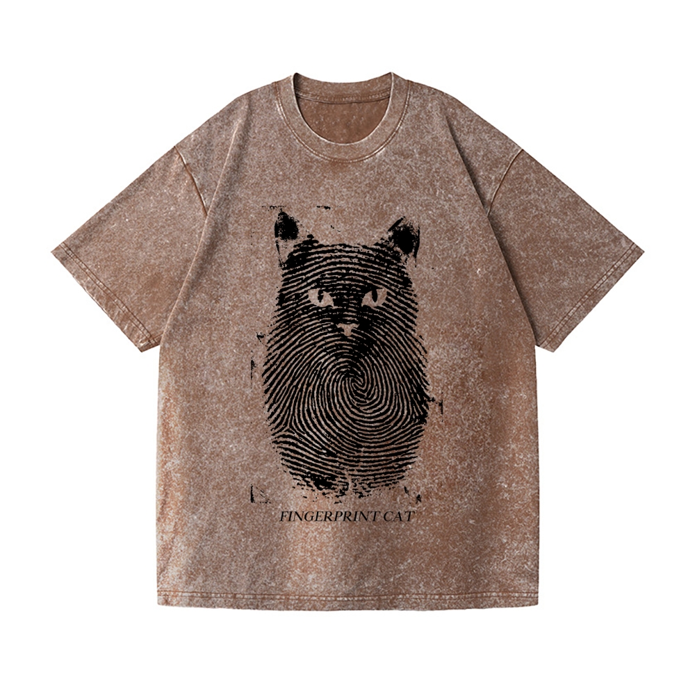 Fingerprint Cat Vintage Wash Japanese Design T-Shirt