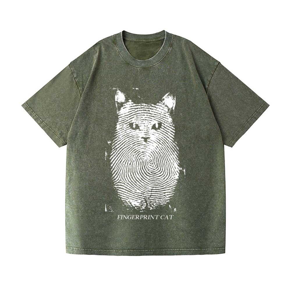 Fingerprint Cat Vintage Wash Japanese Design T-Shirt